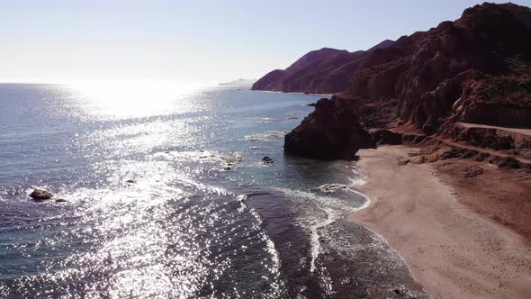 Sombrerico Beach in Almeria Spain. Aerial View.