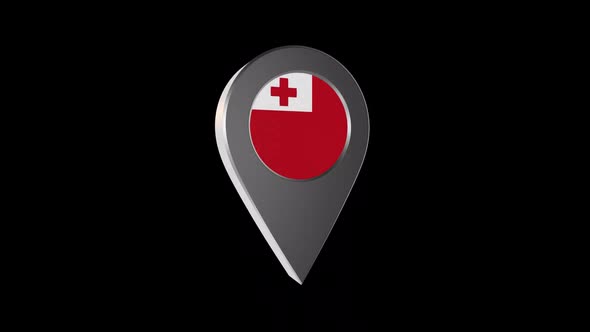 3d Animation Map Pointer With Tonga Flag With Alpha Channel - 2K