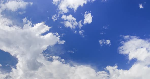 Time Lapse Beautiful Blue Sky with White Clouds Background Moved By Pleasant Wind