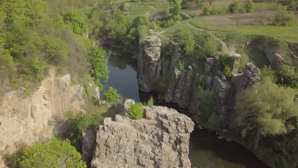 Aerial View To Granite Buky Canyon on the Hirskyi Takich River in Ukraine