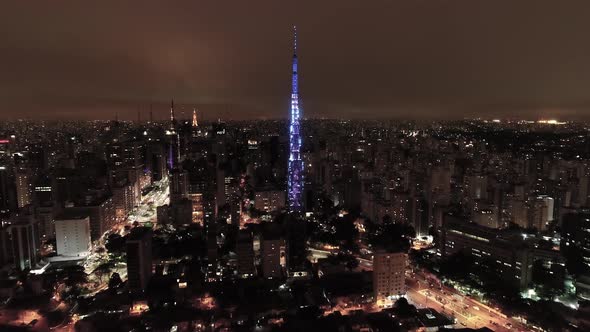 Night downtown Sao Paulo Brazil. Downtown district at night life scenery.