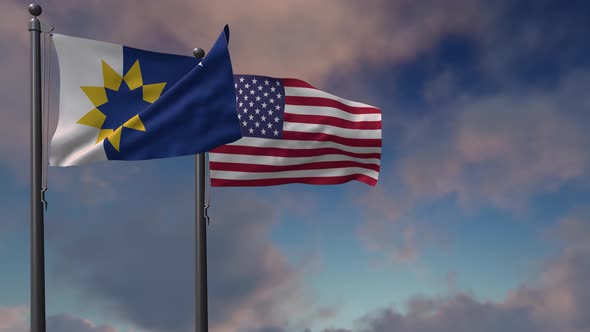 Topeka City Flag Waving Along With The National Flag Of The USA - 4K