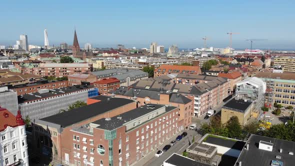 Drone view of Malmö, Sweden. Late summer/early autumn day