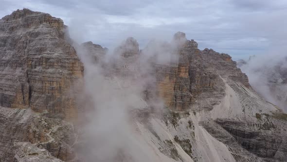 Fly Over Famous Italian Park Tre Cime Di Lavaredo