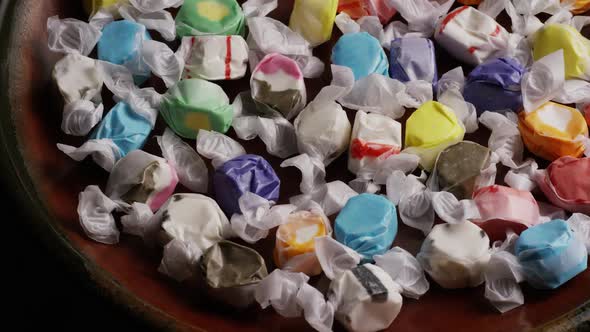 Rotating shot of salt water taffies - CANDY TAFFY 011