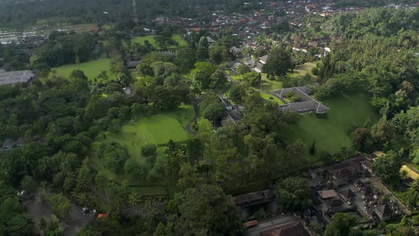 Aerial View of the Real Estate of Tampaksiring Presidential Palace Surrounded By Houses in the