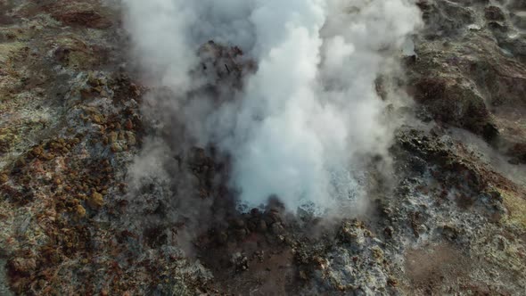 Drone Flight Of Steam Pouring From Hot Spring