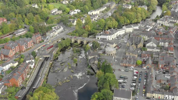 Flight Over Llangollen a Town in North East Wales Aerial View