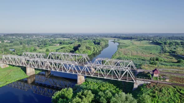 Aerial View of Railway Bridge Over the River