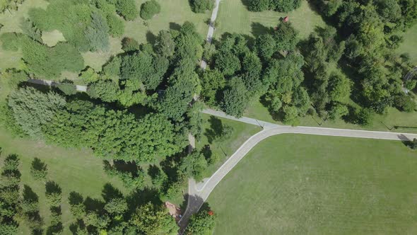 Walkways in the park area. Aerial photography.