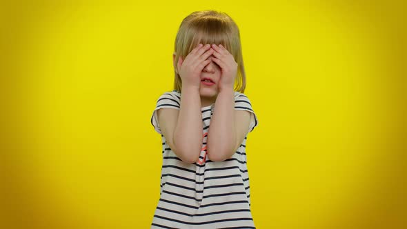 Scared Fearful Kid Child Expresses His Fear and Waves His Hands Away From Danger Waving No Hiding