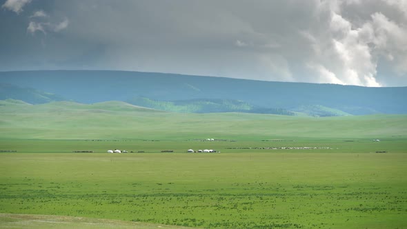 Mongolian Ger Tent in Plain of Mongolia Geography