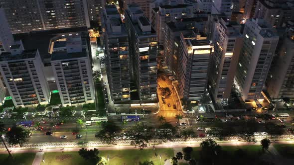 Night scape of coastal city of Santos state of Sao Paulo Brazil.