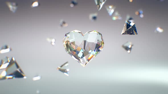 Diamond Heart for valentine day, 3d animation with reflections