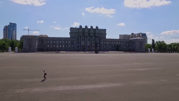 Aerial View of Samara Opera Theater and Kuybyshev Square at Sunny Spring Day