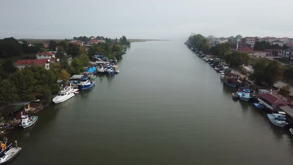 Aerial river and boats