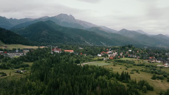 Aerial View Picturesque Mountain Village