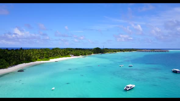 Aerial drone nature of luxury resort beach journey by aqua blue water with white sand background of 