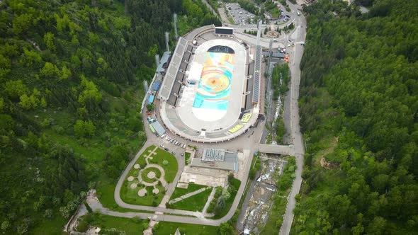 Medeo Empty Ice Rink Aerial in Almaty