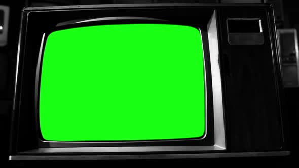 Old TV Green Screen. Black and White Tone.