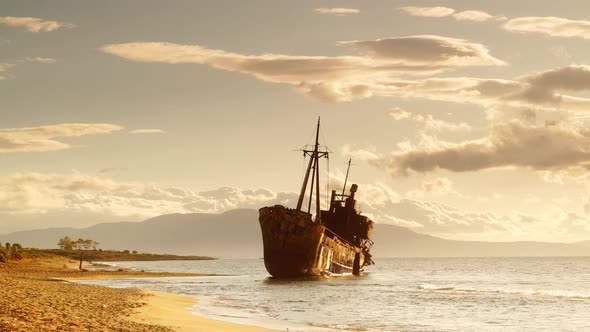 Shipwreck Near Gythio Greece. Timelapse