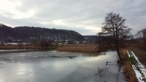 Frozen Lake Winter Aero Drone Video