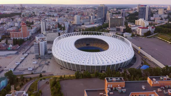 Aerial View of Evening Urban Cityscape with Olympic Stadium