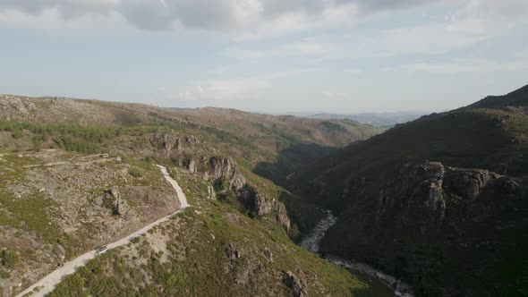 Aerial view of the Peneda Geres National Park in northern Portugal on a sunny day