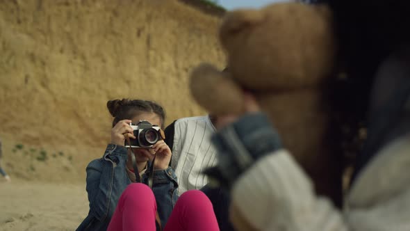 Cute Kid Enjoy Photography on Family Beach Picnic