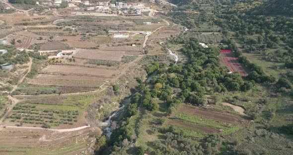 Aerial view of Sa'ar river in the forest, Golan Heights, Israel.