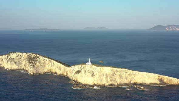 Aerial view of Cape of Ducato lighthouse in Lefkada island- Greece