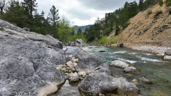 Texture of a mountain river Aerial view 4 K