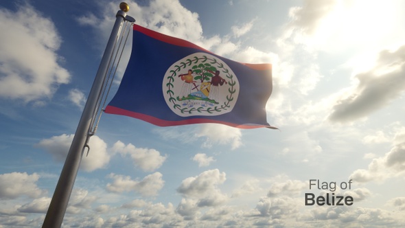 Belize Flag on a Flagpole