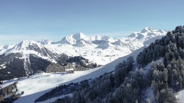 La Plagne Aerial View in the French Alps in France