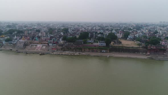 City of Varanasi or Benares in Uttar Pradesh in India seen from the sky