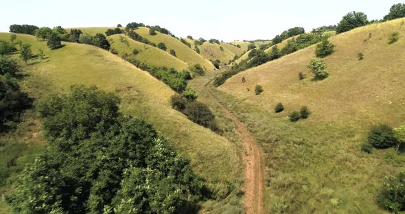 Hilly Landscape Strange Green Hills Aerial Drone Shot