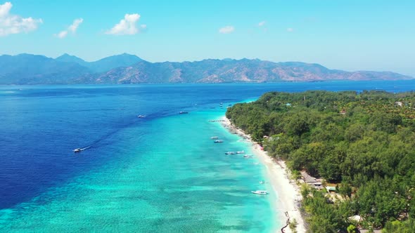 Aerial landscape of paradise lagoon beach adventure by blue green lagoon and white sand background o