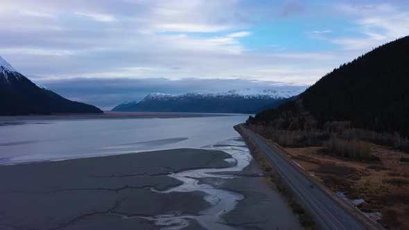 Turnagain Arm and Mountains on Autumn Day