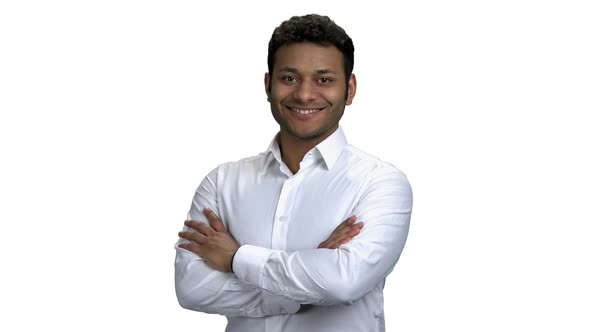 Portrait of Young Happy Businessman on White Background