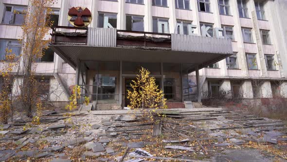 Steady Shot of Old Abandoned Building Named Kompleks In Ghost Town Pripyat Ukraine Chernobyl