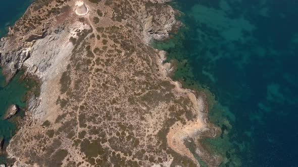 Aerial view of the rocky coast in Sardinia, Italy