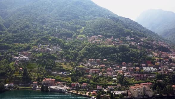 LAKE COMO, ITALY from the drone and the Italian Alps in background