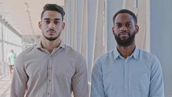 Portrait Two Serious Men Multiracial Business Partners Coworkers Businessmen African American Guy