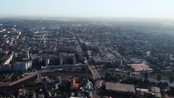 Aerial View on Town with River