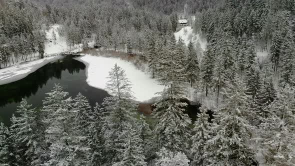 Beautiful view on an Lake with Mountains in Schiederweiher in Upper Austria Drone Video