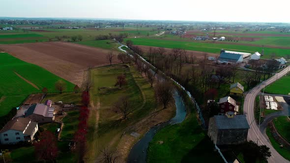 Lancaster Stream in Amish Countryside as seen by Drone