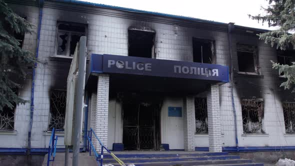 War in Ukraine  Destroyed Police Station in Borodyanka