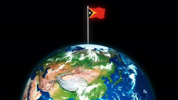 Flag Of East Timor Flying Flag On The 3d Rotated Planet Earth