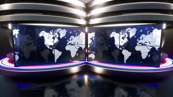 3D Virtual Tv Studio News With Neon Lights