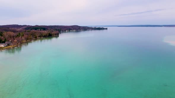 Drone shot of Torch Lake, Michigan